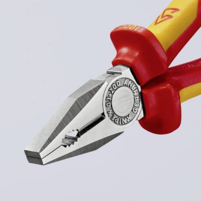 Pince universelle VDE 200 mm Knipex 03 06 200, acier outil trempé, capacité coupe 2,5 mm - 3,8 mm