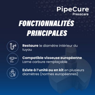 PipeCure Presscare, Kit de 2 Diametres Alesoirs PVC pour Piscinistes en Aluminium Anodise, Lame en carbure disponible