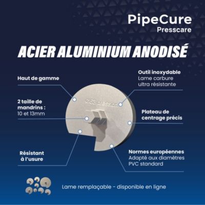 PipeCure Presscare, Kit de 2 Diametres Alesoirs PVC pour Piscinistes en Aluminium Anodise, Lame en carbure disponible