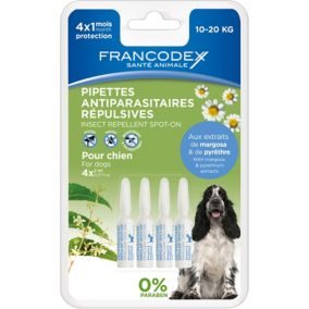 Pipette répulsive insectifuge pour chien de 10 à 20kg (4 pipettes)