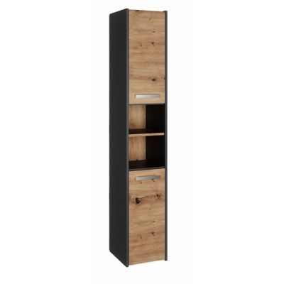 PISA - Armoire colonne de salle de bain - 170x30x30 cm - ANTHRACITE & CHÊNE
