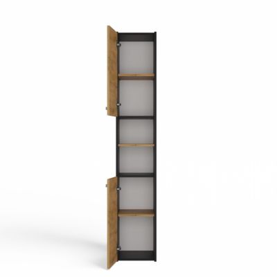 PISA - Armoire colonne de salle de bain - 170x30x30 cm - ANTHRACITE & CHÊNE
