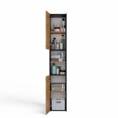 PISA - Armoire colonne de salle de bain - 170x30x30 cm - ANTHRACITE & CHÊNE
