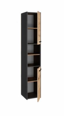 PISA - Armoire colonne de salle de bain - 170x30x30 cm - ANTHRACITE & CHÊNE