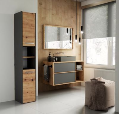 PISA - Armoire colonne de salle de bain - 170x30x30 cm - ANTHRACITE & CHÊNE