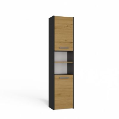 PISA - Armoire colonne de salle de bain style moderne - 170x40x30 cm - ANTHRACITE & CHÊNE