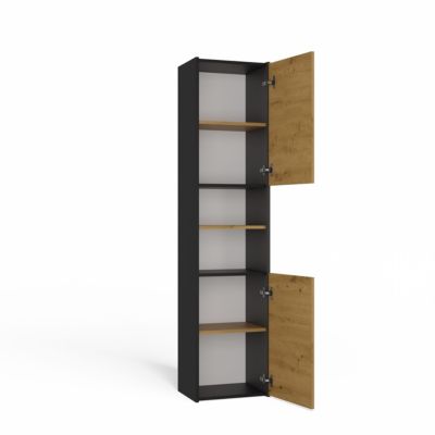 PISA - Armoire colonne de salle de bain style moderne - 170x40x30 cm - ANTHRACITE & CHÊNE