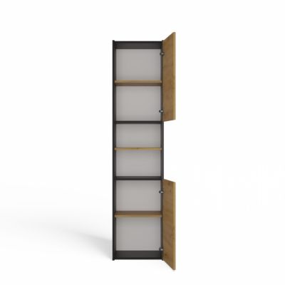 PISA - Armoire colonne de salle de bain style moderne - 170x40x30 cm - ANTHRACITE & CHÊNE