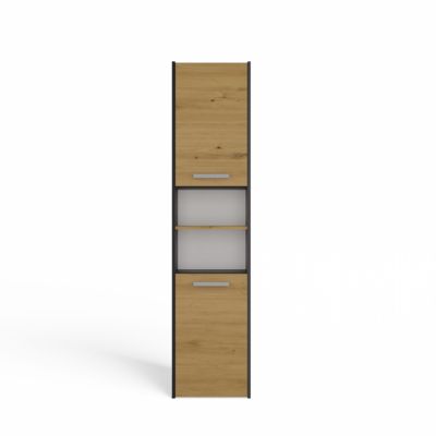 PISA - Armoire colonne de salle de bain style moderne - 170x40x30 cm - ANTHRACITE & CHÊNE