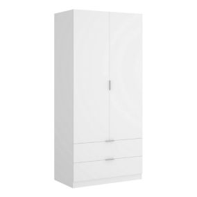 Pisanino Armoire, Cintre pour chambre à coucher, Armoire avec 2 portes battantes et 2 tiroirs, 81x52h184 cm, Blanc