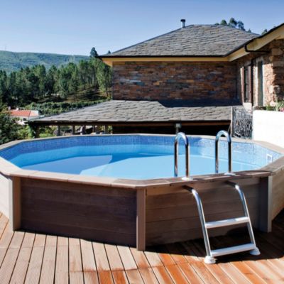 Piscine béton aspect bois décagonale 4,93 x 4,93 m, h.1,30m Naturalis
