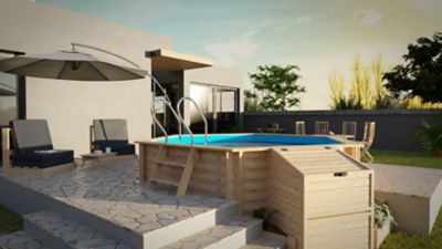 Piscine bois Blooma Lunda liner bleu ø4,12 x h.1,19 m