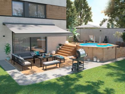 Piscine bois Blooma Lunda liner bleu ø4,12 x h.1,19 m