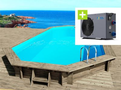 Piscine bois " Cancun "  6.53 x 4.41 x 1.45 m + Pompe à chaleur  Puissance 6.1 kW