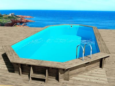 Piscine bois " Cancun "  6.53 x 4.41 x 1.45 m + Pompe à chaleur  Puissance 6.1 kW