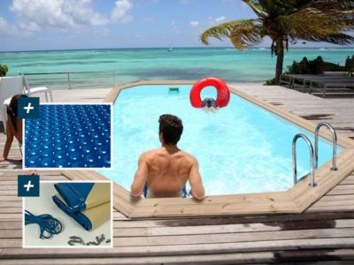Piscine bois " Cordoue "  3.48 x 2.15 x 1.18 m + Bâche à bulles 180 micron  Bâche hiver 280 gm²