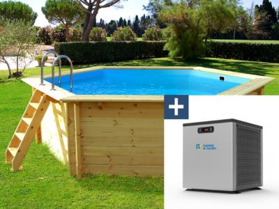 Piscine bois " Hawai "  4.10 x 1.18 m + Mini pompe à chaleur 3.5kW  Métal  Gris