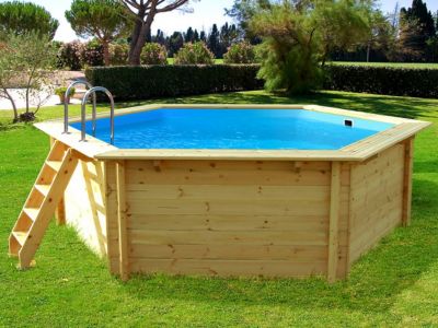 Piscine bois " Hawai "  4.10 x 1.18 m + Mini pompe à chaleur 3.5kW  Métal  Gris