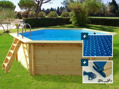 Piscine bois "Hawai"  4.10 x 1.20 m + Bâche à bulles 180 + Bâche hiver 280 grm²