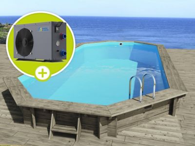 Piscine bois " Ibiza 145 "  8.57 x 4.57 x 1.45 m + Pompe à chaleur  Puissance 6.1 kW