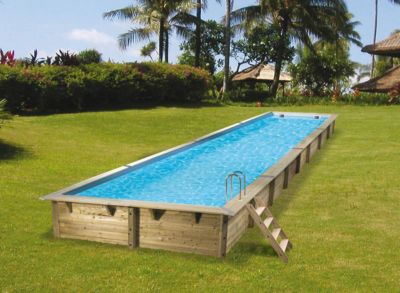 Piscine bois Linéa 15,50 x 3,50 x 1,55 m - Liner beige - Ubbink