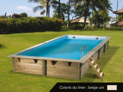 Piscine bois Linéa 6,50 x 3,50 x 1,40 m - Liner beige - Ubbink