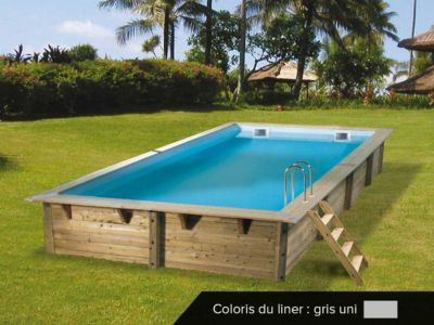 Piscine bois Linéa 6,50 x 3,50 x 1,40 m - Liner gris - Ubbink