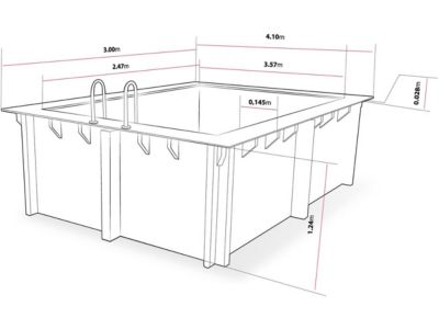 Piscine bois rectangle " Caimans 120  "  4.10 x 3.00 x 1.24  m