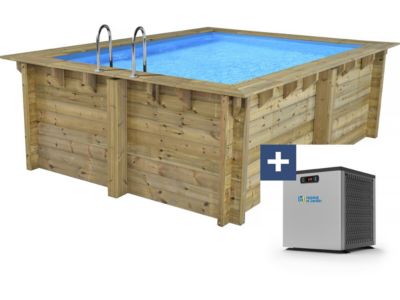 Piscine bois rectangle " Caimans  "  4.10 x 3.00 x 1.24  m + Mini pompe à chaleur 3.5kW  Métal  Gris