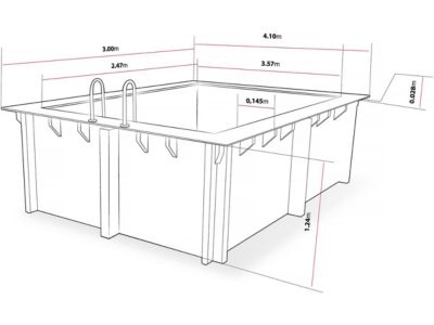 Piscine bois rectangle " Caimans  "  4.10 x 3.00 x 1.24  m + Mini pompe à chaleur 3.5kW  Métal  Gris