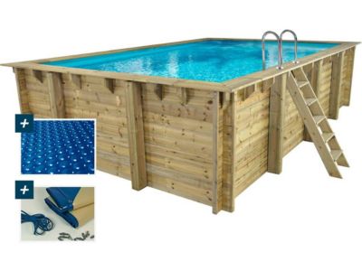 Piscine bois rectangle " Panama " 6.20 x 4.10 x 1.45 m + Bâche à bulles 180 micron  Bâche hiver 280 gm² +