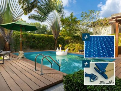 Piscine bois rectangle " Panama " 6.20 x 4.10 x 1.45 m + Bâche à bulles 180 micron  Bâche hiver 280 gm² +