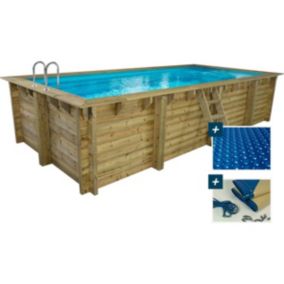 Piscine bois rectangle " Tobago " 6.20 x 3.00 x 1.31 m + Bâche à bulles 180 micron  Bâche hiver 280 gm²