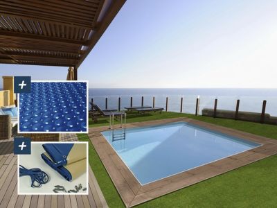 Piscine bois rectangle " Zanzibar " 3.50 x 2.30 x 1.24 m  Bâche à bulles  180 micron  Bâche hiver  280 gm²