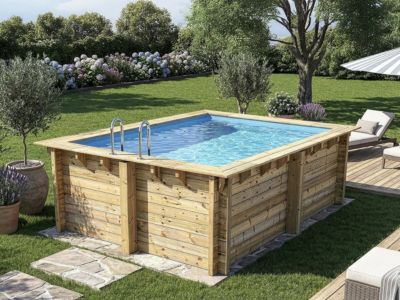 Piscine bois rectangle " Zanzibar " 3.50 x 2.30 x 1.24 m  Bâche à bulles  180 micron  Bâche hiver  280 gm²