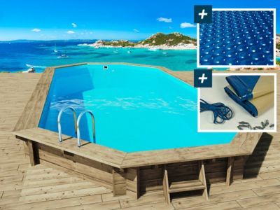 Piscine bois " Sevilla 145 "  8.57 x 4.57 x 1.45 m + Bâche à bulles 180 micron + Bâche hiver 280 grm²