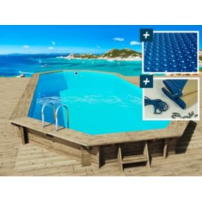 Piscine bois " Sevilla "  8.57 x 4.57 x 1.45 m + Bâche à bulles 180 micron + Bâche hiver 280 grm²