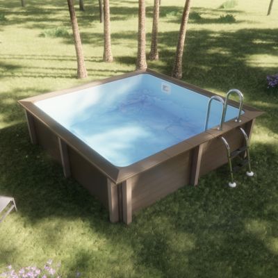 Piscine carrée en béton effet bois L.3,24 x l.3,24 x H.1,28 m, Naturalis