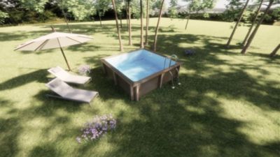 Piscine carrée en béton effet bois L.3,24 x l.3,24 x H.1,40 m, Naturalis