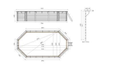 Piscine en bois 7,57x4,07 - H.1,45 m - avec filtration - BAS751OSPI