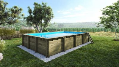 Piscine en bois 8,20x5,20 - H.1,45 m - avec filtration et coffre - BAS759OSPI+SZA