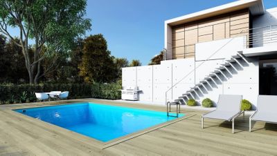 Piscine en bois 8,20x5,20 - H.1,45 m - avec filtration et coffre - BAS759OSPI+SZA