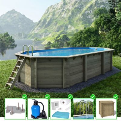 Piscine en bois Nemo 7.3x3.97 - H.1.45 m fixations à sceller - BAS7305OSPI+SZA