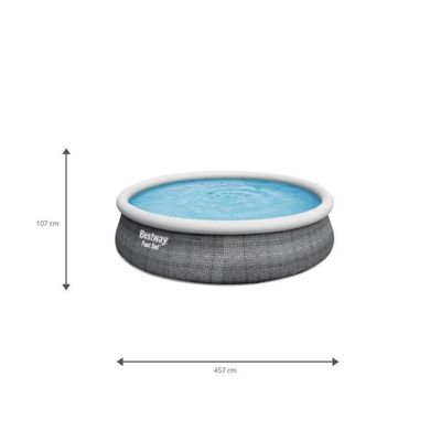 Piscine Gonflable - BESTWAY Fast Set - Ronde - 457 x 107 cm - Imitation Rotin - Epurateur a Cartouche de 2 006 L/H Echelle