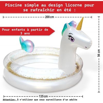 Piscine gonflable pour enfants  200x135x90 cm piscine hors sol design Licorne a partir de 3ans.