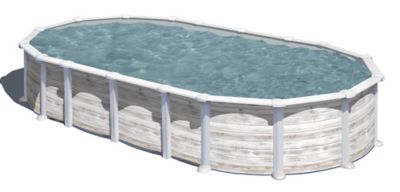 Piscine hors sol acier aspect bois Gré Islande 6,34 x 3,99 x h.1,32 m