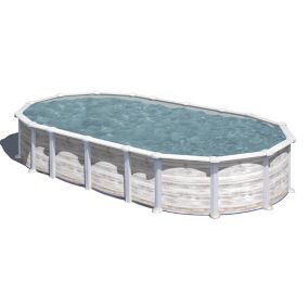 Piscine hors sol acier aspect bois Gré Islande 6,34 x 3,99 x h.1,32 m