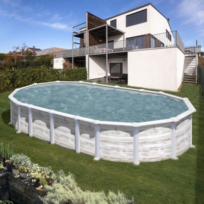 Piscine hors sol acier aspect bois Gré Islande 6,34 x 3,99 x h.1,32 m