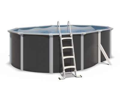 Piscine hors sol acier ovale 4,90 x 3,65 x 1,32 m anthracite VARUNA