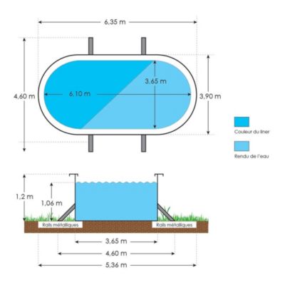 Piscine hors sol acier ovale 6,10 x 3,65 x 1,2 m blanche SAPHIR